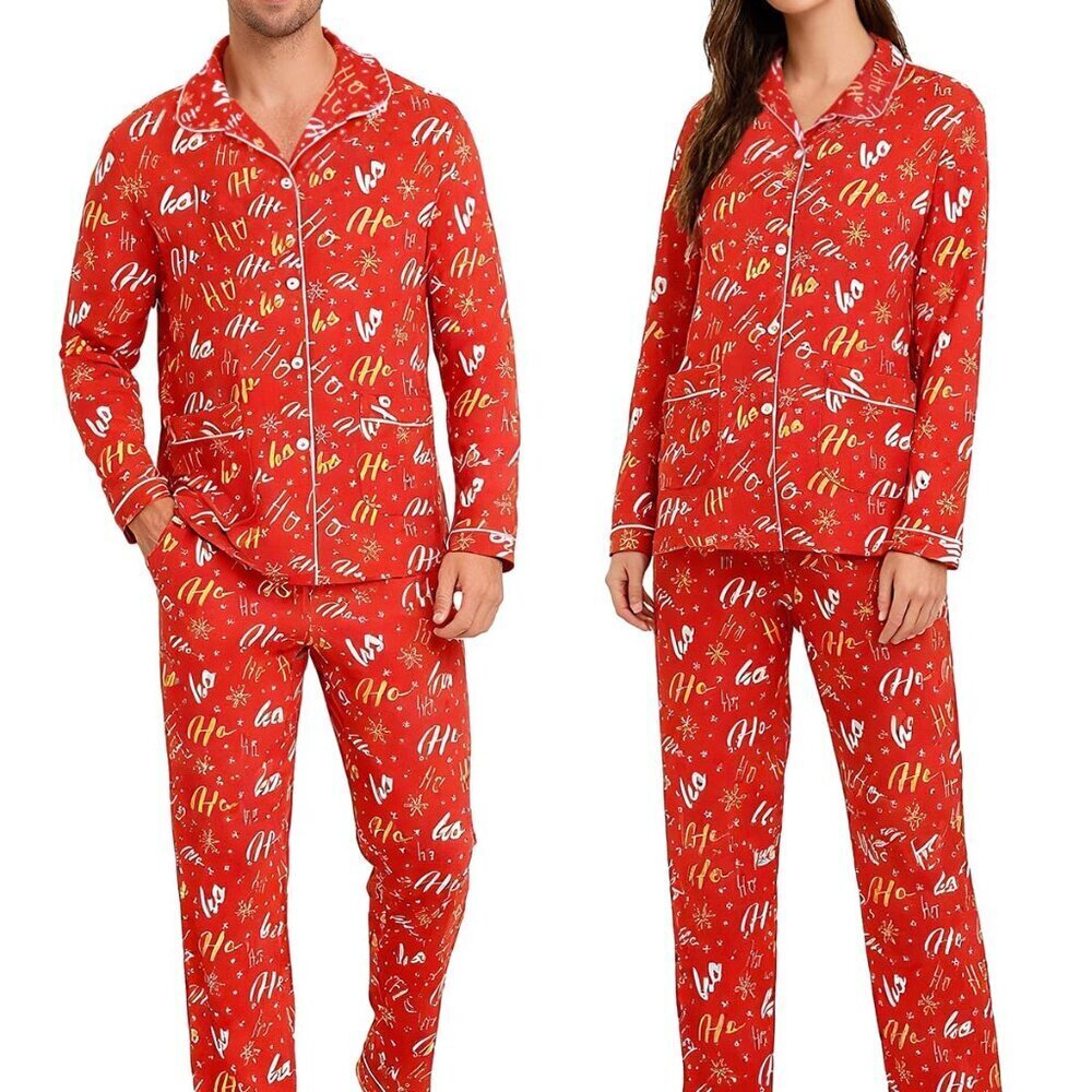 Long Sleeve Button Down PJ Set Soft Holiday Lounge Sleepwear Classic Cozy
